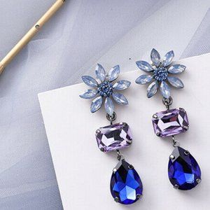 JMarie Concepts NEW dangle pretty vintage look floral gems post earrings blue